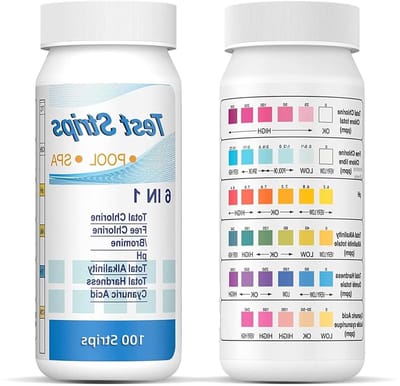 100 stuks 6-in-1 teststrips voor zwembadwateranalyse, pH-waarde, chloor en alkaliniteit