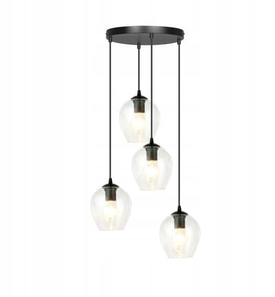 Zwarte hanglamp met glazen bollen, rond, 40 cm, 4xE27