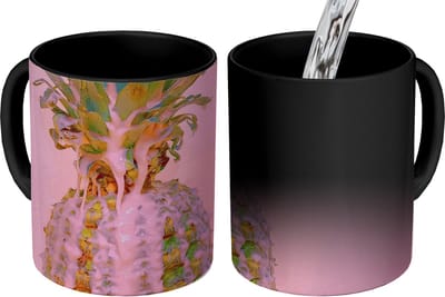 Magische Mok - Foto op Warmte Mokken - Koffiemok - Verf - Ananas - Roze - Zomer - Magic Mok - Beker - 350 ML - Theemok