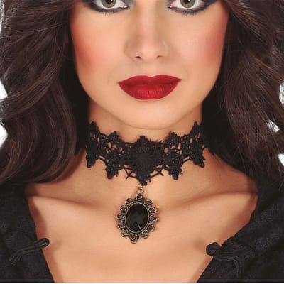 Fiestas Guirca - Choker met zwarte steen - Halloween - Halloween accessoires - Halloween verkleden
