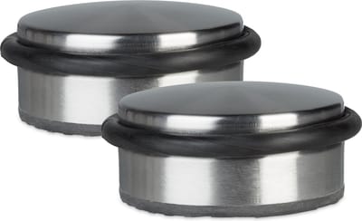 2x deurstopper rvs - deurstop vloer - rondom rubberen ringen - deurvastzetter