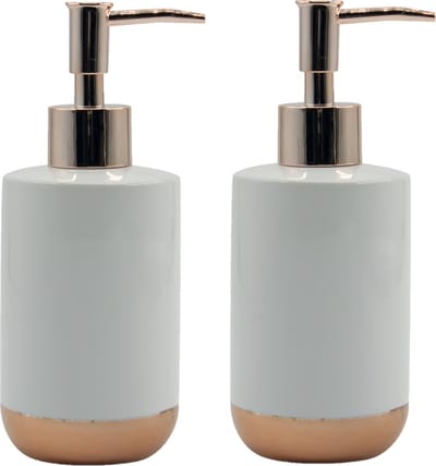 MSV Zeeppompje/dispenser - 2x - Amman - keramiek - wit/koper - 7 x 17 cm - 260 ml