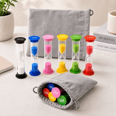 Grijze Zandloper Timer Set – 7 Delige Set met 6 Zandlopers – Visuele Tijdklok voor Klaslokaal, Koken, Spellen en Training