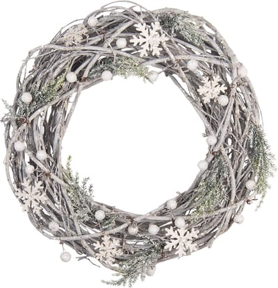 Clayre & Eef Decoratie Krans Ø 36*9 cm Wit Hout, Kunststof Rond Vlaskrans Deurkrans