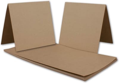Kraft Papier Kaarten - Vouwkaarten Dubbel - Uitnodigingen Maken - 350 g/m² Stevig - 15x15 cm - Zandbruin