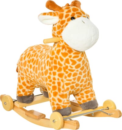 HOMCOM Schommelpaard 2-in1 schommeldier babyschommel speelgoed kinderen tonen wielen geel 330-136