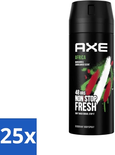 Axe - Deodorant Bodyspray - 48hrs Non Stop Fresh - Africa - Mandarin & Sandalwood - 150 ml - Bulkverpakking - 25 stuks