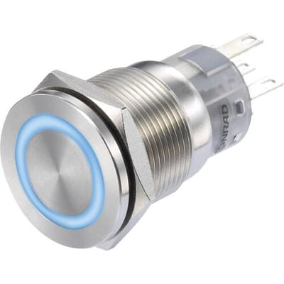 TRU COMPONENTS 1272972 LAS1-AGQS-11E/B/12V Druktoets 250 V/AC 3 A 1x uit/(aan) Moment Blauw IP65 1 stuk(s)