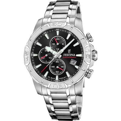 Festina F20704/3 Heren Horloge - Chronograaf - Mineraalglas - Roestvrijstaal/Leer - Zilverkleurig - Quartz - Gesp - 10 ATM (zwemmen)