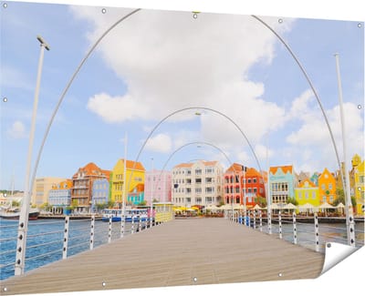 Gards Tuinposter Willemstad Gekleurde Huisjes in Cura�ao - 180x120 cm - Tuindoek - Tuindecoratie - Wanddecoratie buiten - Tuinschilderij