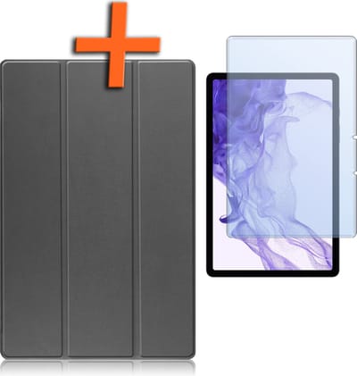 Hoesje - Geschikt voor Samsung Galaxy Tab S9 - Met Screenprotector - Trifold Bookcase - Hard Cover Case - Met Uitsparing Geschikt voor S Pen - Hardcover Book - Tablet Hoes - Grijs