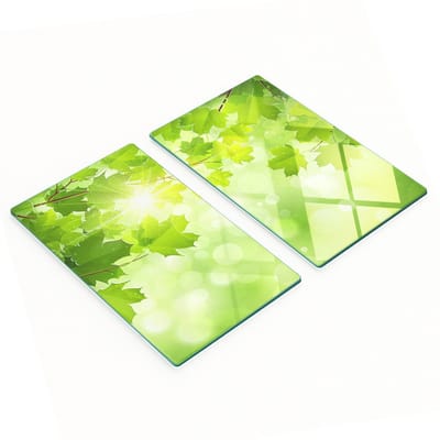 Set van 2 geharde glazen snijplanken met kastanjebladmotief, 2x30x52 cm