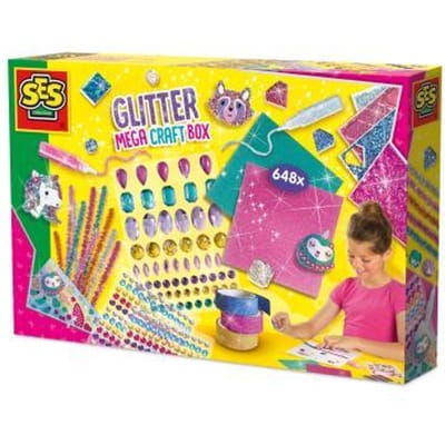 SES Creative - Hobby Pink - Glitter Mega Knutseldoos - Knutselen Meisjes - Incl. Glitterlijm en Diamant Stickers - Vanaf 5 jaar