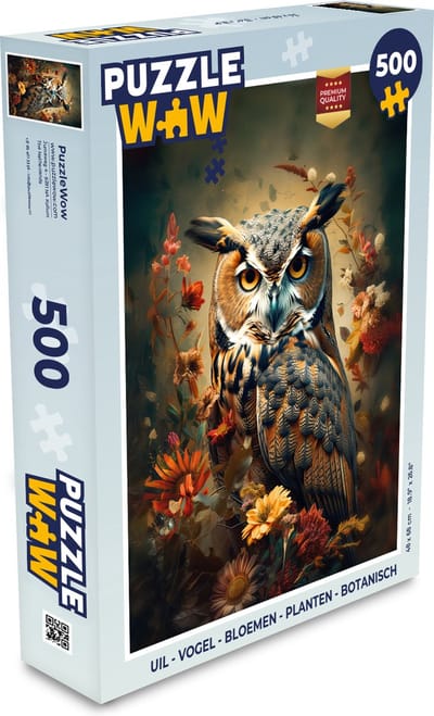 Puzzel Uil - Vogel - Bloemen - Planten - Botanisch - Legpuzzel - Puzzel 500 stukjes
