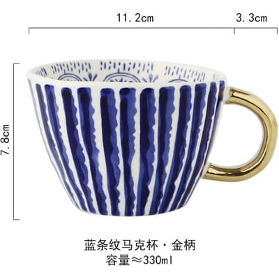 Handbeschilderde Geometrische Keramische Mokken Met Gouden Handvat Handgemaakte Irreguliere Kopjes Voor Koffie Thee Melk Havermout Creatieve Verjaardagscadeaus 330ml gray