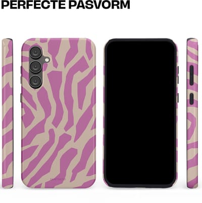Casetastic hoesje geschikt voor Samsung Galaxy S23 FE - Dubbellaagse bescherming - Zebra Roze Magenta Flow - Fashion Case - Lila Zand