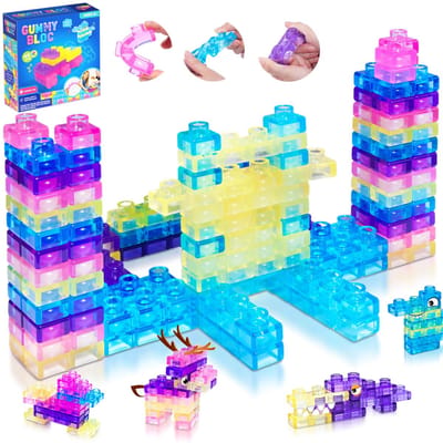 Namajunas - 40 zachte bouwblokken - Fidget toys - Anti-stress Knijpspeelgoed - Squishy Stapelblokken - Fidget cube voor volwassenen & kinderen - Cadeaus voor jongens en meisjes van 3 jaar en ouder - Sensorisch speelgoed - Bouwsets - Blokpuzzelspel