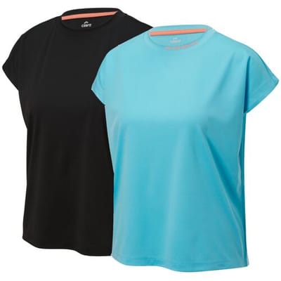 CRIVIT 2 dames sportshirts (Zwart/turquoise, XS (32/34))