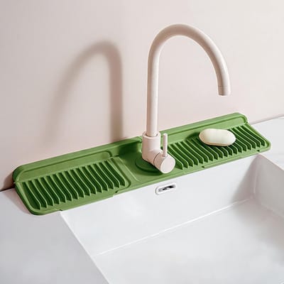 Siliconen Kraanmat, Antidruppelaar voor Keukenkraan, Lekvrij, 6° Afschot voor Optimale Afvoer, Geschikt voor Keuken en Badkamer, Groot, Groen