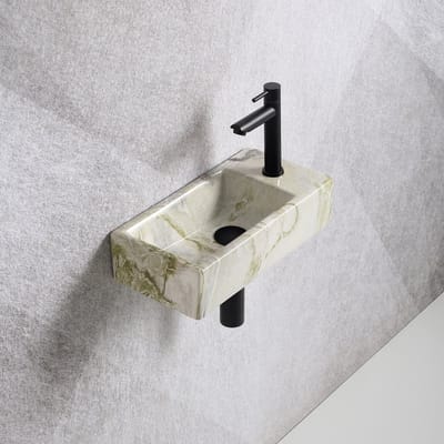 Fonteinset Mia 40.5x20x10.5cm marmerlook wit groen rechts inclusief fontein kraan, sifon en afvoerplug mat zwart