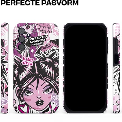 Casetastic hoesje geschikt voor Samsung Galaxy A15 5G / Samsung Galaxy A15 4G - Dubbellaagse bescherming - Roze Y2K Pop Teen Girly Cash Diva Collage - Fashion Case - Grijs Donkergrijs Wit Lichtroze