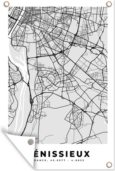 Muurdecoratie Vénissieux - Plattegrond - Frankrijk - Kaart - Stadskaart - 120x180 cm - Tuinposter - Tuindoek