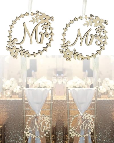 Allecto - Houten hangborden - Mr & Mrs - Bruiloft decoratie - Houten borden voor bruid en bruidegom - Hangborden voor bruiloft - Mr en Mrs