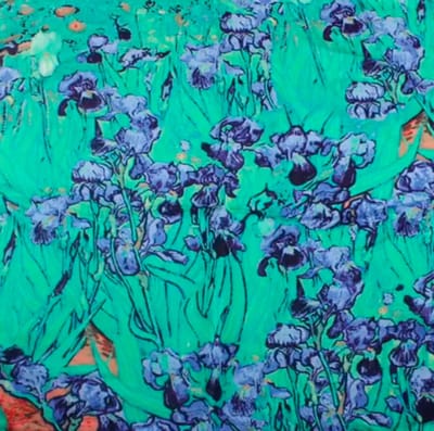 Sjaal-Irissen-55x55 cm- Blauw-Schilderij-Polyester-shawl - Charme Bijoux