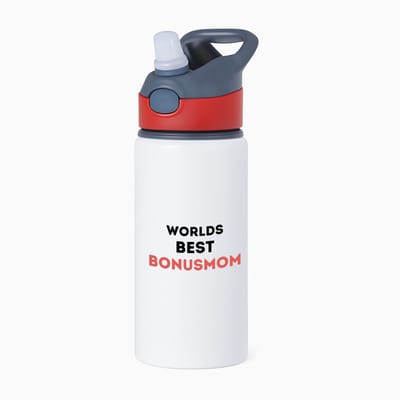 Hacebo® - worlds best bonusmom waterfles met rietje rood - Mama - de beste bonusmoeder - Moeder cadeautjes - moederdag - verjaardagscadeau - verjaardag - cadeau - geschenk - kado - gift - moeder artikelen - water fles - 650ML