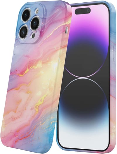 Smartphonica Telefoonhoesje Geschikt voor iPhone 14 Pro Max met Regenboog Glitter Marmer Opdruk - Flexibel Softcase TPU - Backcover Case Rainbow Sparkling Marble Design geschikt voor iPhone 14 Pro Max