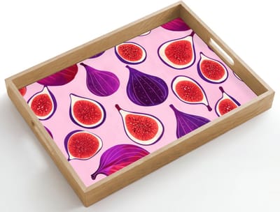 Dienblad hout 50x35 cm - Schootdienblad - Vijgen - Roze - Paars - Borrelplank rechthoek - Plateau dienbladen