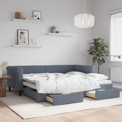 vidaXL - Slaapbank - onderschuifbed - en - lades - 90x200 - cm - fluweel - donkergrijs