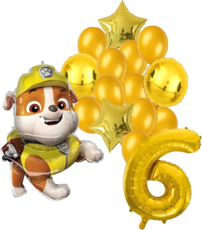 Paw Patrol Rubble ballonnen pakket - 64x81cm - 6 jaar - Folie Ballon set - Themafeest - Verjaardag - Ballonnen - Versiering - Helium ballon