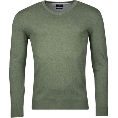 Baileys Trui Luxury Pima Cotton V-Neck Single Knit Olive Green Melange / male