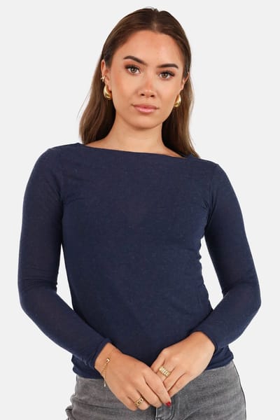 Getdrezzed Top - Maat: M - Transparante boothals top met cashmere donkerblauw