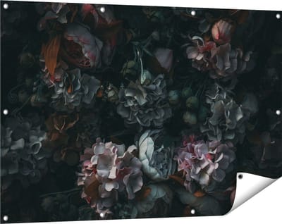 Gards Tuinposter Bloemen in het Donker - Duisternis - 120x80 cm - Tuindoek - Tuindecoratie - Wanddecoratie buiten - Tuinschilderij