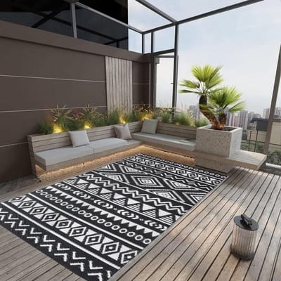 Buitentapijt - Balkontapijt Terrastapijt - Buiten Zitten - Waterdicht PP Materiaal - 190x290 cm - Zwart
