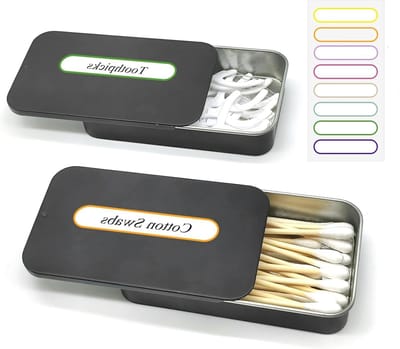 Reisdoos voor Wattenstaafjes en Tandenstokers - Set van 2 Draagbare Metalen Houder met Glijdeksel voor Organisatie en Opberging