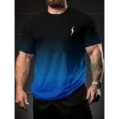 T-shirt Homme Dégradé Imprimé Éclair 3D T-shirt Manches Courtes Pour Homme Été Décontracté Vêtements Homme Surdimensionné Séchage Rapide Chemises de Sport L purple