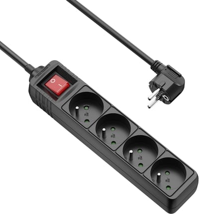 Allteq - Stekkerdoos met schakelaar - penaarde - 4-voudig - 1,5 meter - Zwart