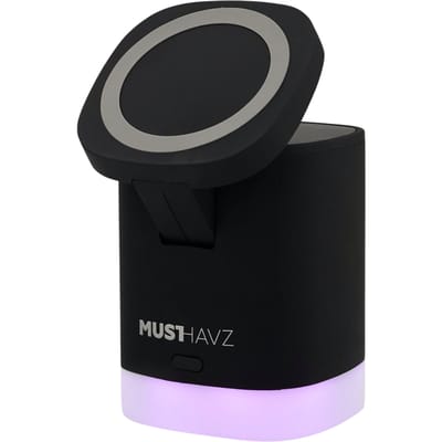 Musthavz 3-in-1 MagSafe Oplaadstation Geschikt voor Apple – Draadloze Oplader voor iPhone, Apple Watch & AirPods – Verstelbare Docking Station met LED Sfeerlicht – Zwart