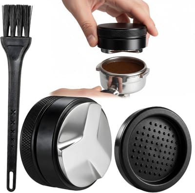 espresso leveler met borstel en siliconen mat voor 53 mm, verdeler, filterhouder, koffieverdeler, in hoogte verstelbaar, koffieverdeler voor koffiezetapparaat