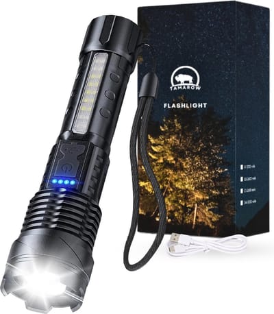 Tamarow Oplaadbare LED Zaklamp met cob licht - 30W - Duurzaam - Zoomfunctie - Waterdicht - 2600mAh Batterij - TYPE-C USB - 7 Lichtstanden