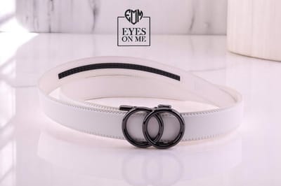 Witte lederen riem zonder gaatjes met automatische gesp voor heren ( Model L182 )