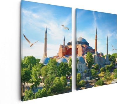 Artaza Canvas Schilderij Tweeluik Hagia Sophia Moskee In Istanbul - 80x60 - Foto Op Canvas - Canvas Print
