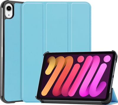 Hoesje - Geschikt voor Apple iPad Mini 6 (2021) - 8.3 inch - 6e Generatie - Dun & Stevig - Trifold Bookcase - Hard Cover - Hardcover Book Case - Tablet Hoes - Lichtblauw