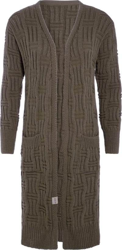 Knit Factory Bobby Lang Gebreid Vest - Cardigan voor de herfst en winter - Bruin damesvest - Lang vest tot over de knie - Grof gebreid vest uit 30% wol en 70% acryl - Cappuccino - 40/42 - Met steekzakken