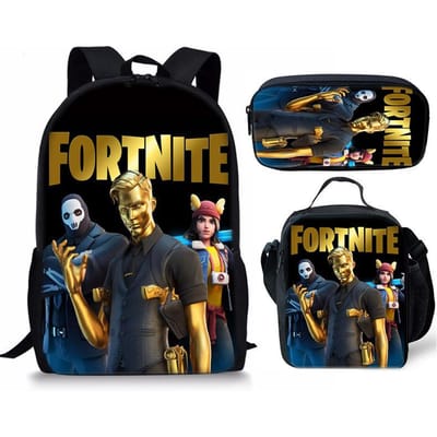 Ensemble de Sac à Dos Imprimé Dessin Animé Fortnite Sac d'Ordinateur Léger Sac d'École pour Homme et Femme Three-piece set