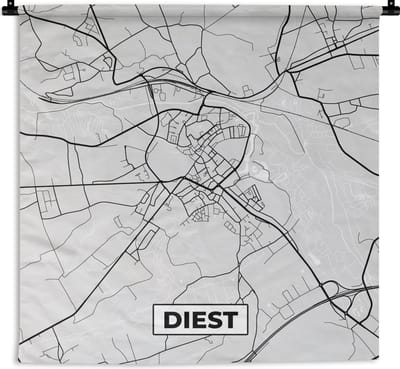 Wandkleed - Wanddoek - België – Diest – Stadskaart – Kaart – Zwart Wit – Plattegrond - 180x180 cm - Wandtapijt