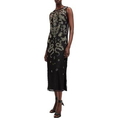 AllSaints Rye Emb Maxi Dress Black/gunmetal Maat: 12 | Midi Jurken Outlet | Dames | Zwart